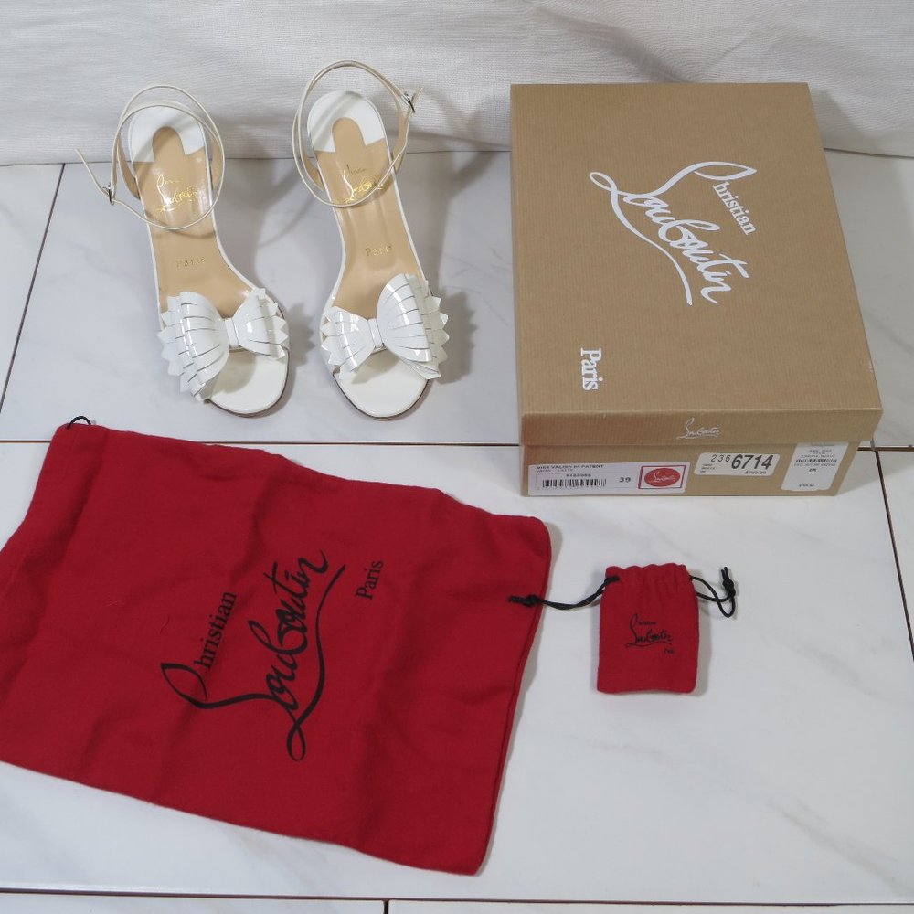 LIKE NEW Christian Louboutin White Patent Miss Valois Sandals 39EU